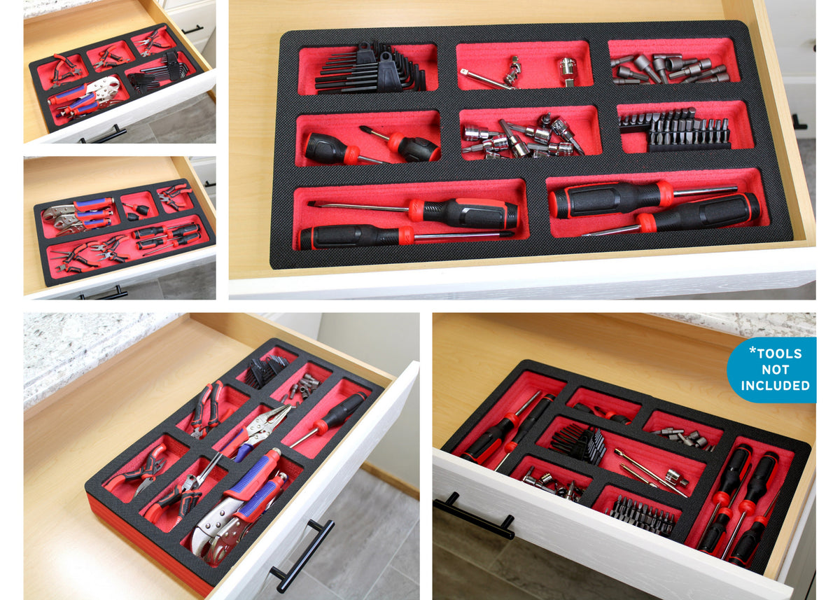 Tool Drawer Organizer 5-Piece Insert Set Red and Black Durable