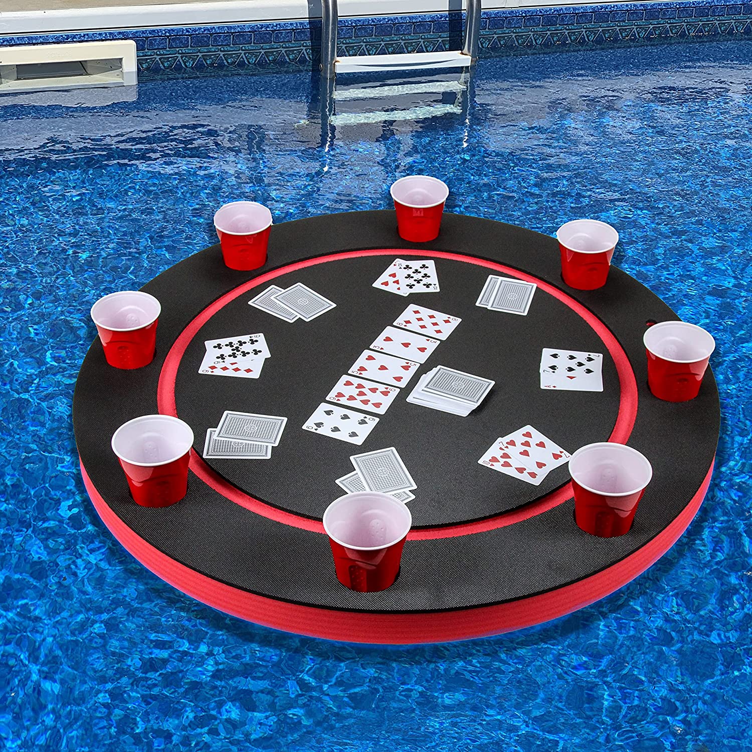 Polar Whale Red & Black Color Floating Game or Card Table Tray for Pool or Beach Party Float Lounge
