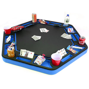 Floating Large Poker Table Blue and Black Game Tray for Pool or Beach Party Float Lounge Durable Foam 40.5 Inch Chip Slots Drink Holders Deck