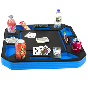 Floating Poker Table Blue and Black Game Tray for Pool Beach Party Float Lounge Durable Foam 23 Inch Chip Slots Drink Holders Deck