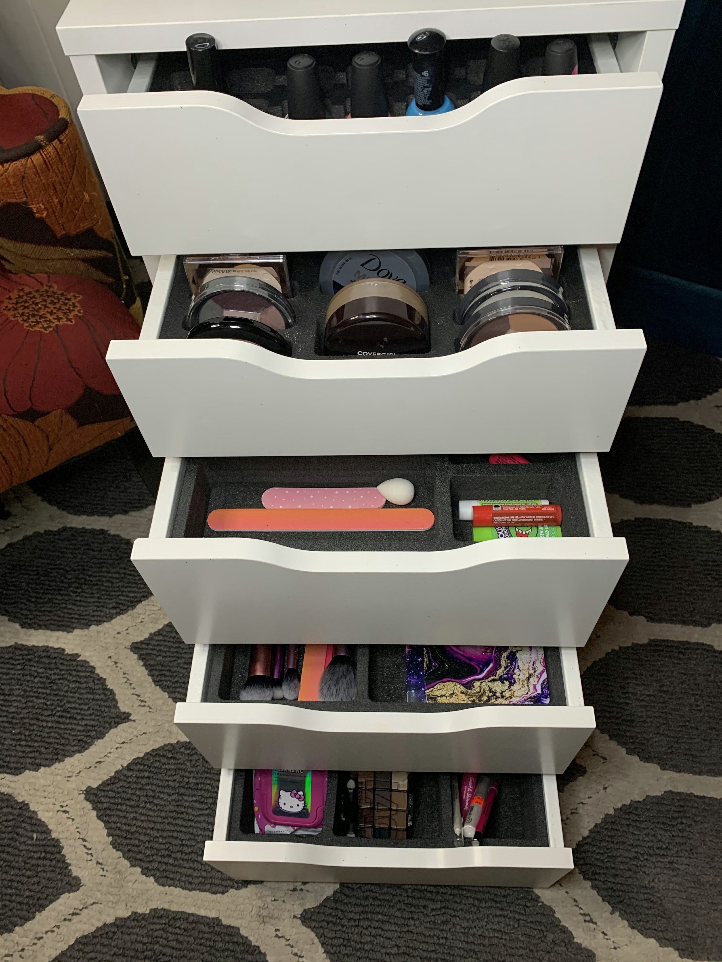 5 Makeup Drawer Organizer Set (Nail Polish, Compacts, More) Fits IKEA Alex & Others 11.5" x 14.5"