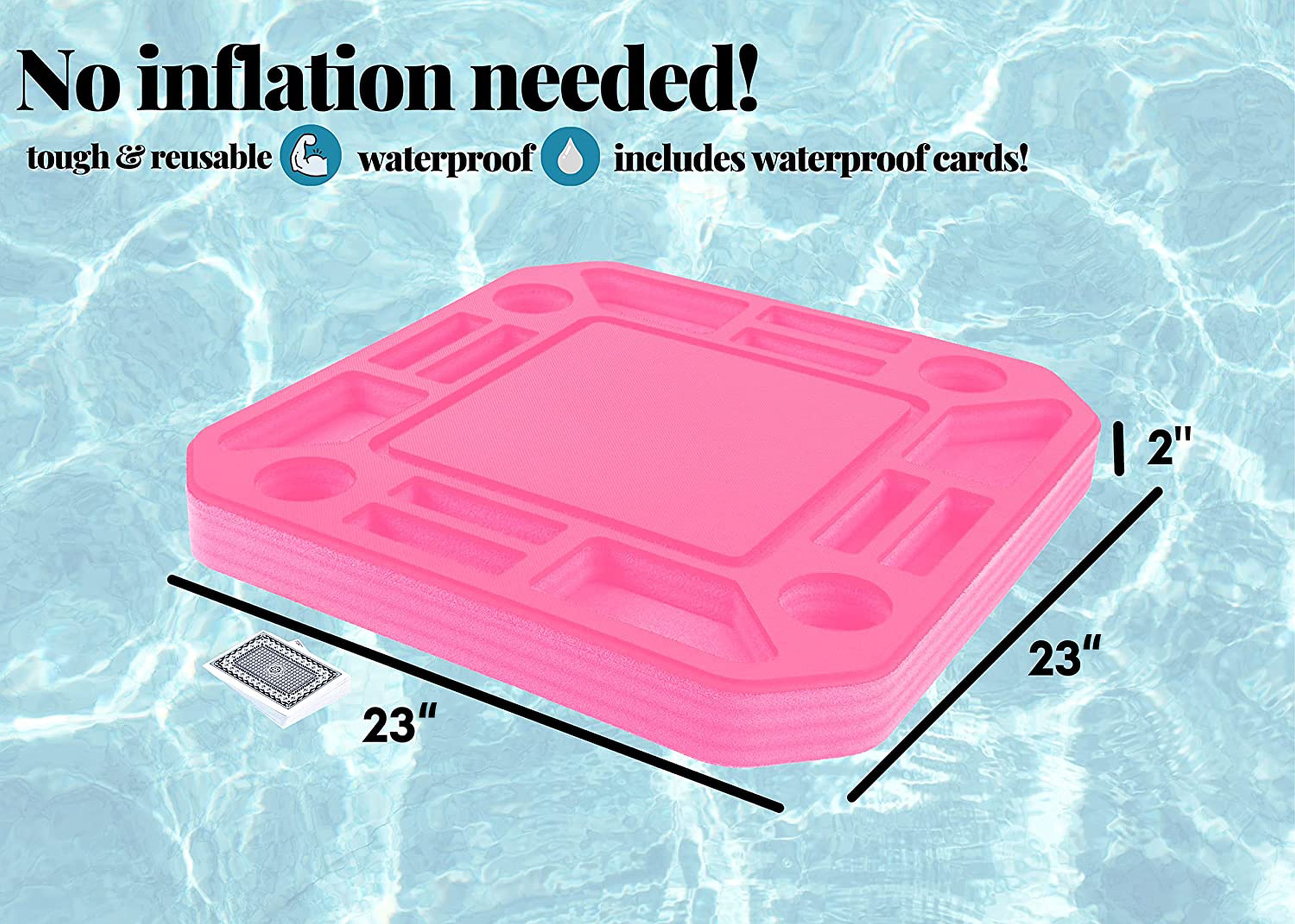 Floating Poker Table Pink Game Tray for Pool Beach Party Float Lounge Durable Foam 23 Inch Chip Slots Drink Holders Deck
