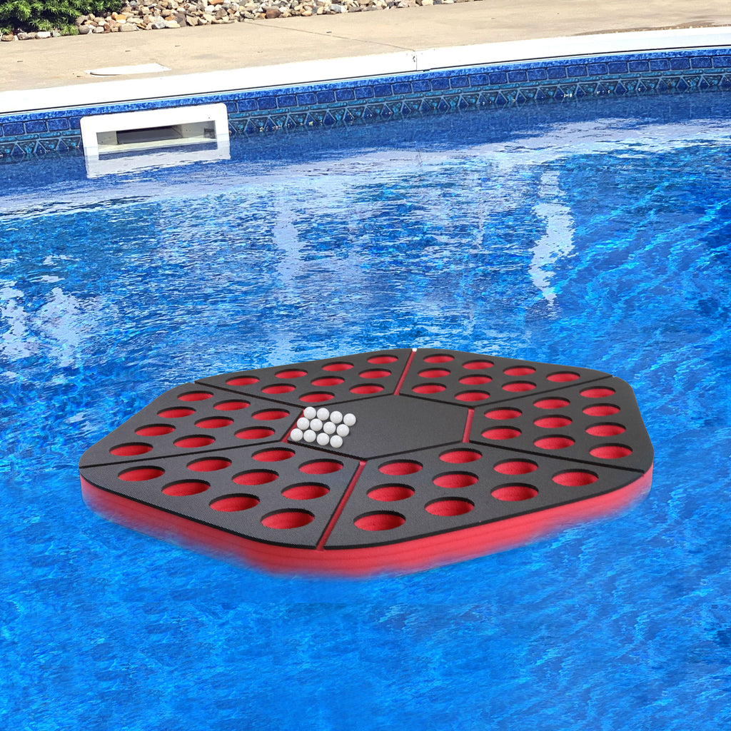 Floating 6 Player Beer Pong Table Red and Black Pool Party Float Game and Lounge Durable Foam UV Resistant 39 x 35.9 Inches 12 Balls Included