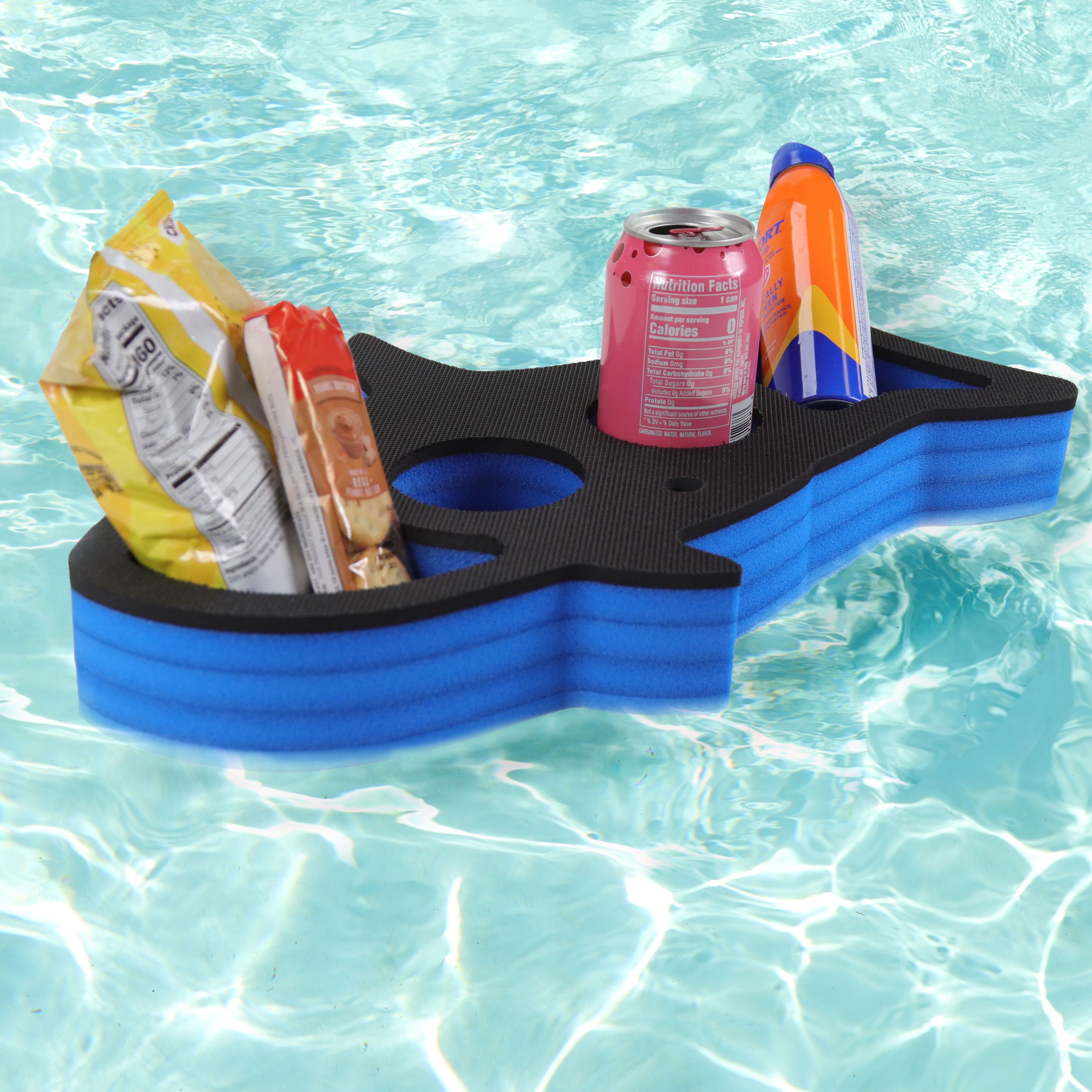 Shark Shape Floating Drink Holder Refreshment Table Tray for Pool Beach Party Hot Tub Float Lounge Durable Blue and Black Foam 4 Compartment Fade Resistant 17.5 Inches