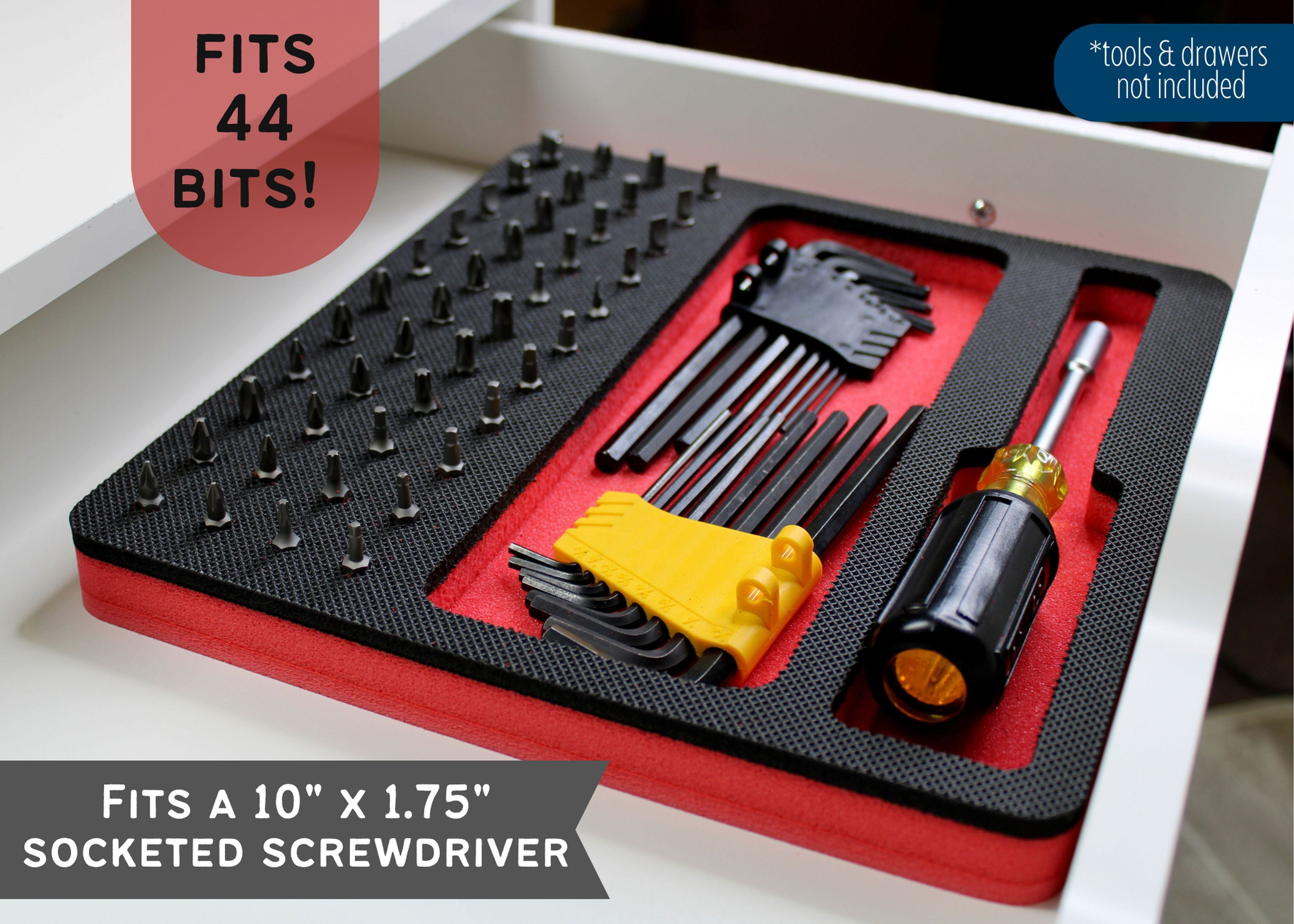 Tool Drawer Organizer Wrench Holder Insert Red and Black Foam Tray 4 Pockets