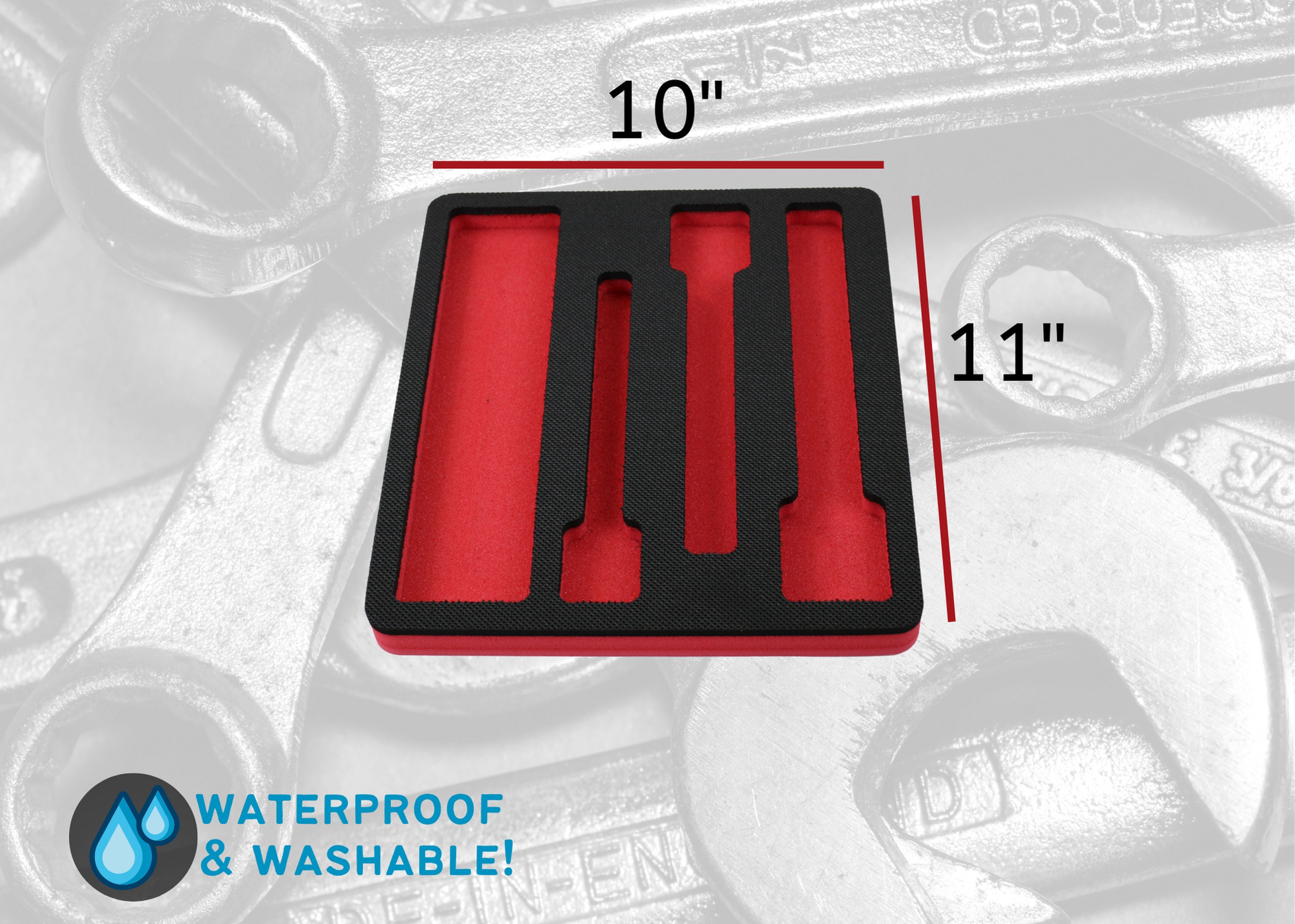 Tool Drawer Organizer Ratchet Socket Wrench Holder Insert Red Black Durable Foam Tray Holds 3 Ratchets or Extensions Up To 10 Inches Long Fits Craftsman Husky Kobalt Milwaukee Many More
