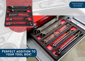 Tool Drawer Organizer Wrench Holder Insert Red and Black Durable Foam Tray 5 Pockets Holds Wrenches Up To 10 Inches Long Fits Craftsman Husky Kobalt Milwaukee Many Others