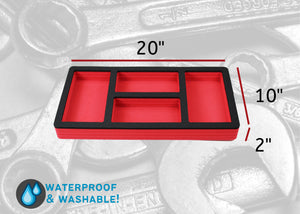Tool Drawer Organizer Insert Red and Black Durable Foam Strong Non-Slip Anti-Rattle Bin Holder Tray 20 x 10 Inches 4 Large Pockets Fits Craftsman Husky Kobalt Milwaukee and Many Others