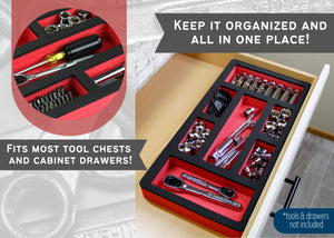 Tool Drawer Organizer Insert Red and Black Durable Foam Strong Non-Slip Anti-Rattle Bin Holder Tray 20 x 10 Inches 7 Pockets Fits Craftsman Husky Kobalt Milwaukee and Many Others