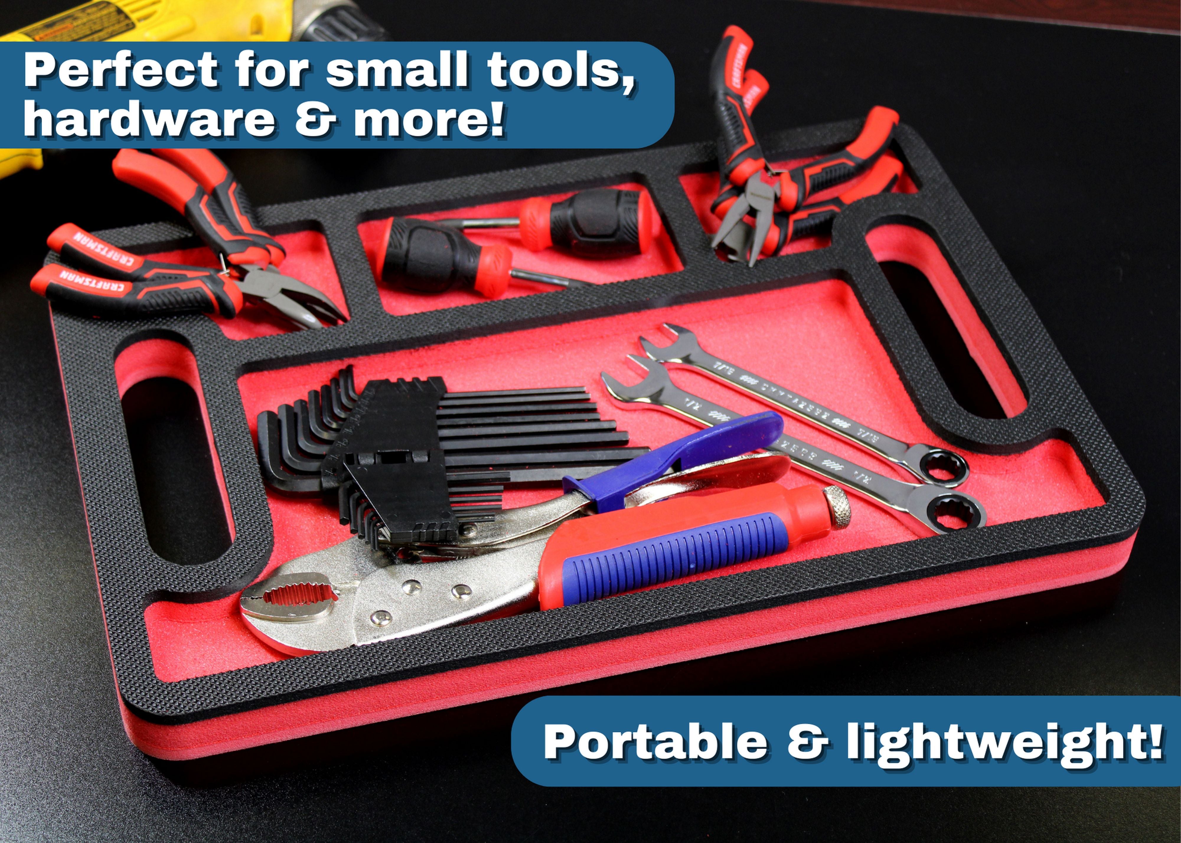 Tool Work Tray Organizer Red and Black Durable Foam Strong Non-Slip Anti-Rattle Bin Holder Drawer Insert with Handles 4 Pockets Portable Automotive Home Work Shop Garage 15 x 10 Inches