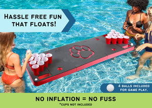 Floating Beer Pong Table Red and Black Pool Party Float Paw Print Game and Lounge Durable Foam 6 Feet Long Indoor Outdoor Lake Beach Lawn Balls Included