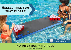 Floating Beer Pong Table Blue and Black Pool Party Float Game and Lounge Durable Foam 6 Feet Long Indoor Outdoor Lake Beach Lawn Balls Included