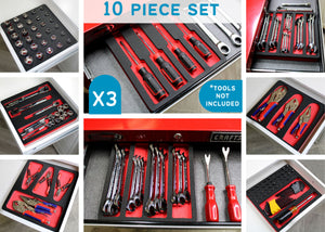 Tool Drawer Organizer 10-Piece Insert Set Red and Black Durable Foam Holds Many Tools and Accessories 10 x 11 Inch Trays Fits Craftsman Husky Kobalt Milwaukee Many Others