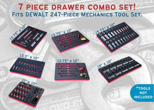 Tool Drawer Organizer 247 Piece Insert Set Red and Black Durable Foam Holds Many Tools and Accessories Trays Fits DEWALT Mechanics Set DWMT81535 Fits Most Cabinet and Chest Drawers