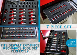 Tool Drawer Organizer 247 Piece Insert Set Red and Black Durable Foam Holds Many Tools and Accessories Trays Fits DEWALT Mechanics Set DWMT81535 Fits Most Cabinet and Chest Drawers