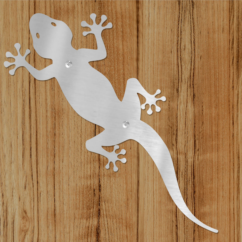 Gecko Brushed Stainless Steel Wall Decor Durable Polished Metal for Home Living Room Bedroom Basement Indoor Outdoor Mounting Hardware 17.5 Inches