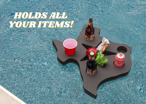 Texas State Drink Holder Floating Refreshment Table Tray for Pool or Beach Party Float Lounge Durable Black Foam 6 Compartment 2 Feet