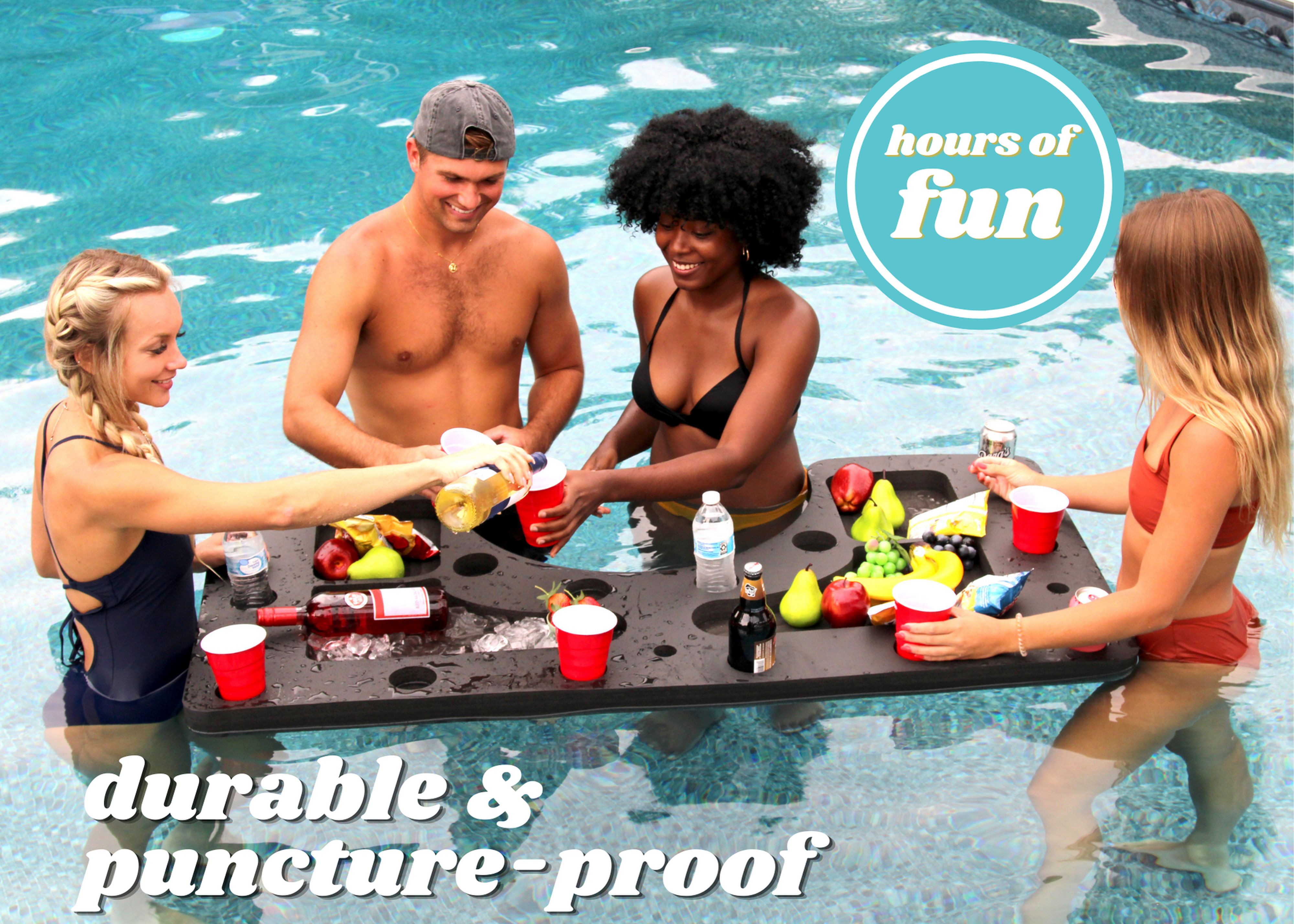 Giant Floating Bar Table Tray Drink Holder for Pool Hot Tub or Beach Party Float Lounge Durable Black Foam 18 Compartment 5 Feet Long