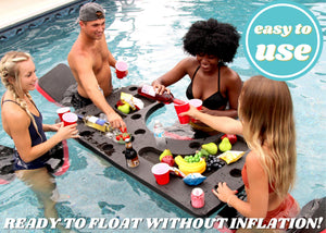 Giant Floating Bar Table Tray Drink Holder for Pool Hot Tub or Beach Party Float Lounge Durable Black Foam 18 Compartment 5 Feet Long