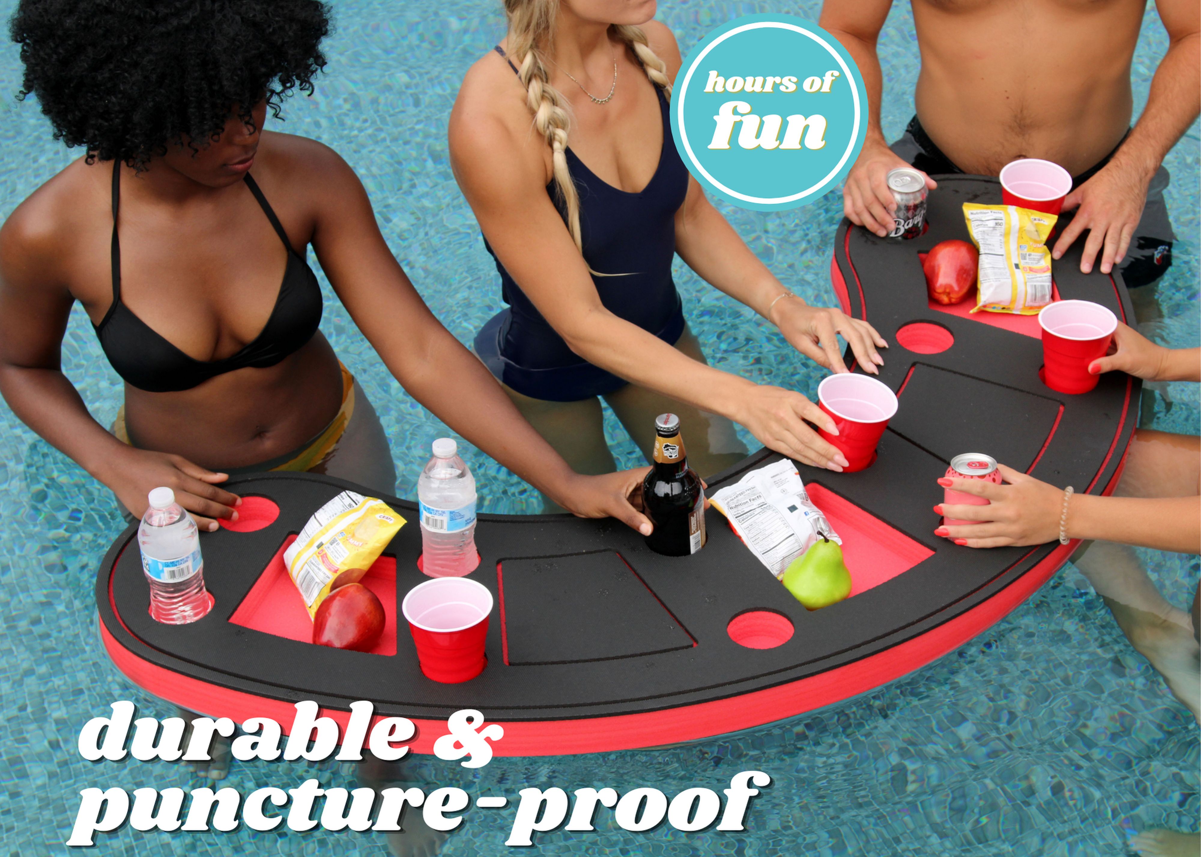 Giant Red and Black Floating Bar Table Tray Bartender Drink Holder for Pool or Beach Party Float Lounge Durable Foam 15 Compartment 5 Feet Long