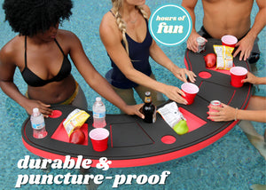 Giant Red and Black Floating Bar Table Tray Bartender Drink Holder for Pool or Beach Party Float Lounge Durable Foam 15 Compartment 5 Feet Long