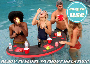 Giant Red and Black Floating Bar Table Tray Bartender Drink Holder for Pool or Beach Party Float Lounge Durable Foam 15 Compartment 5 Feet Long