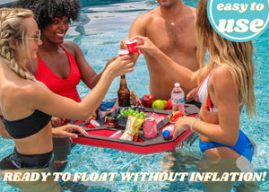 Large Floating Spa Hot Tub Bar Drink and Food Table Red and Black Tray for Pool or Beach Party Float Lounge Durable Foam 23.5 Inches 9 Compartment