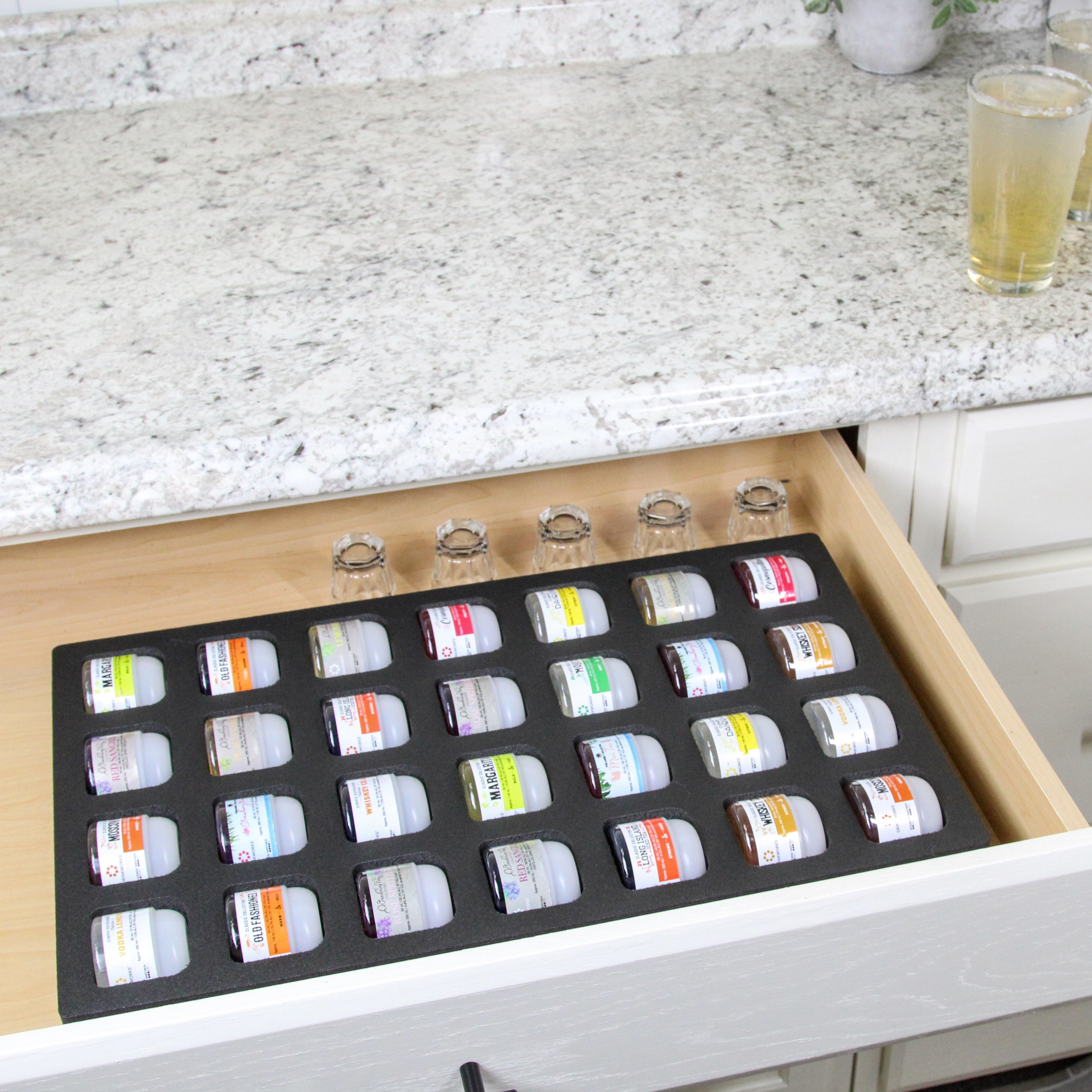 Cocktail Capsule Drawer Tray Insert Compatible Keurig DrinkWorks Pods for Kitchen Home Bar Party Waterproof Foam 28 Compartment 12.1 x 19.9 Inches