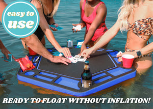 Floating Large Poker Table Blue and Black Game Tray for Pool or Beach Party Float Lounge Durable Foam 40.5 Inch Chip Slots Drink Holders Deck