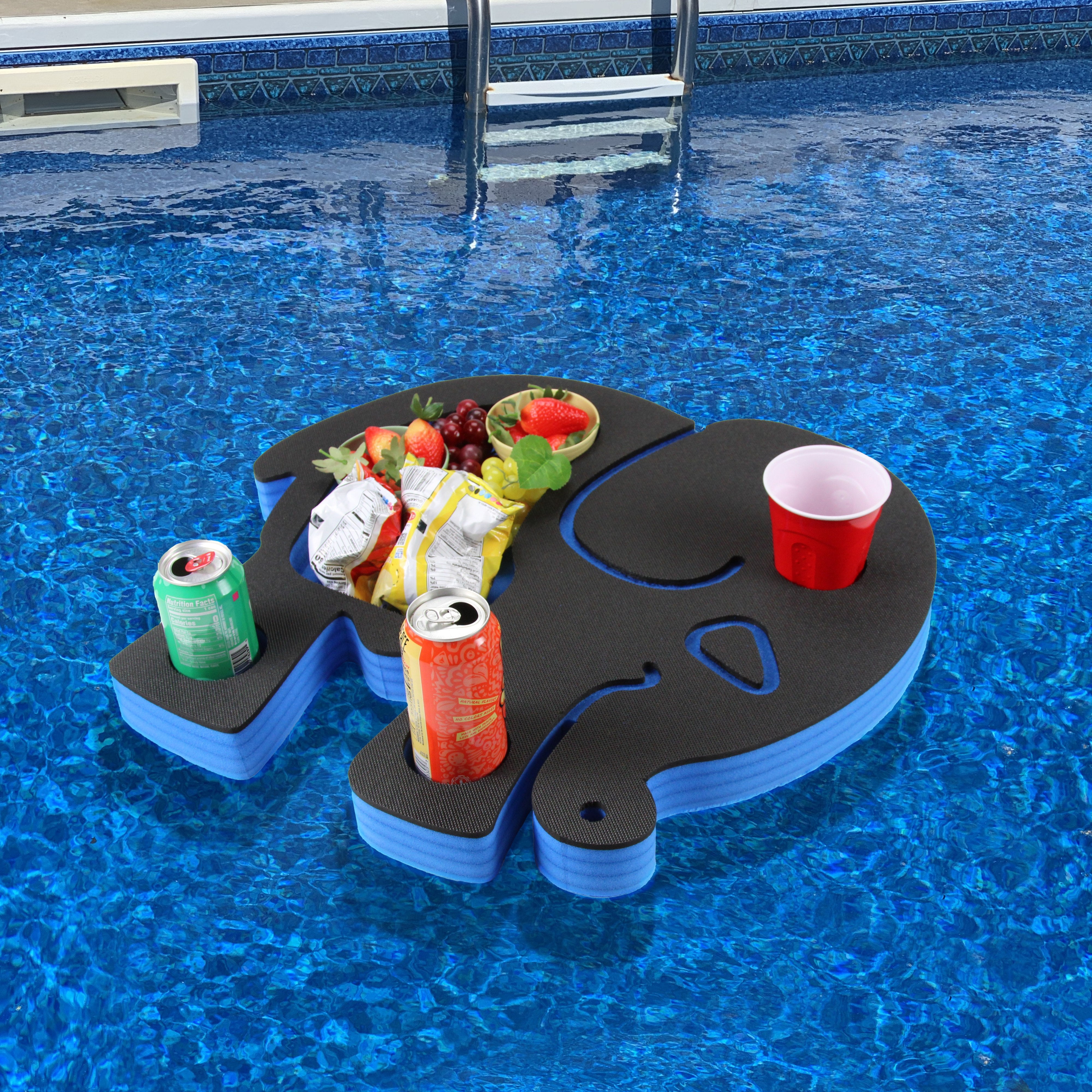 Elephant Shaped Drink Holder Refreshment Table Tray PoolBeach Party Float Lounge Durable Foam 4 Compartment UV Resistant Cup Holders 23.5 Inches