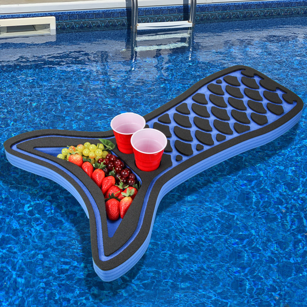 Mermaid Shape Drink Holder Fish Tail Table Tray for Pool Beach Party Float Lounge Durable Foam 3 Compartment UV Resistant Cup Holders 34.74 Inches