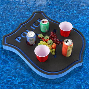 Police Badge Shaped Drink Holder Refreshment Table Tray PoolBeach Party Float Lounge Durable Foam 6 Compartment UV Resistant Cup Holders 23.3 Inches