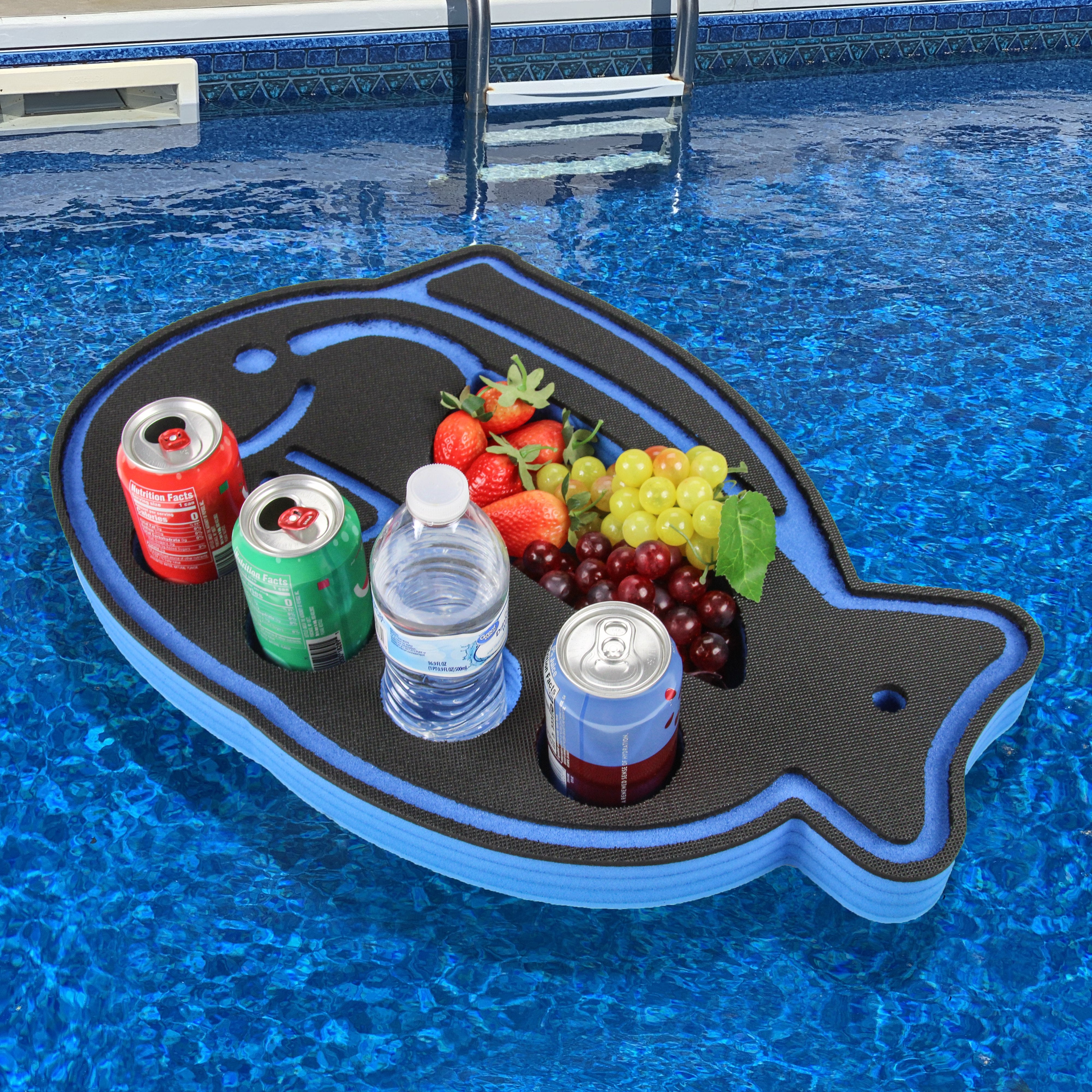 Tang Fish Shape Drink Holder Refreshment Table Tray Pool Beach Party Flower Float Lounge Durable Foam 5 Compartment UV Resistant Cup Holders 23 Inch