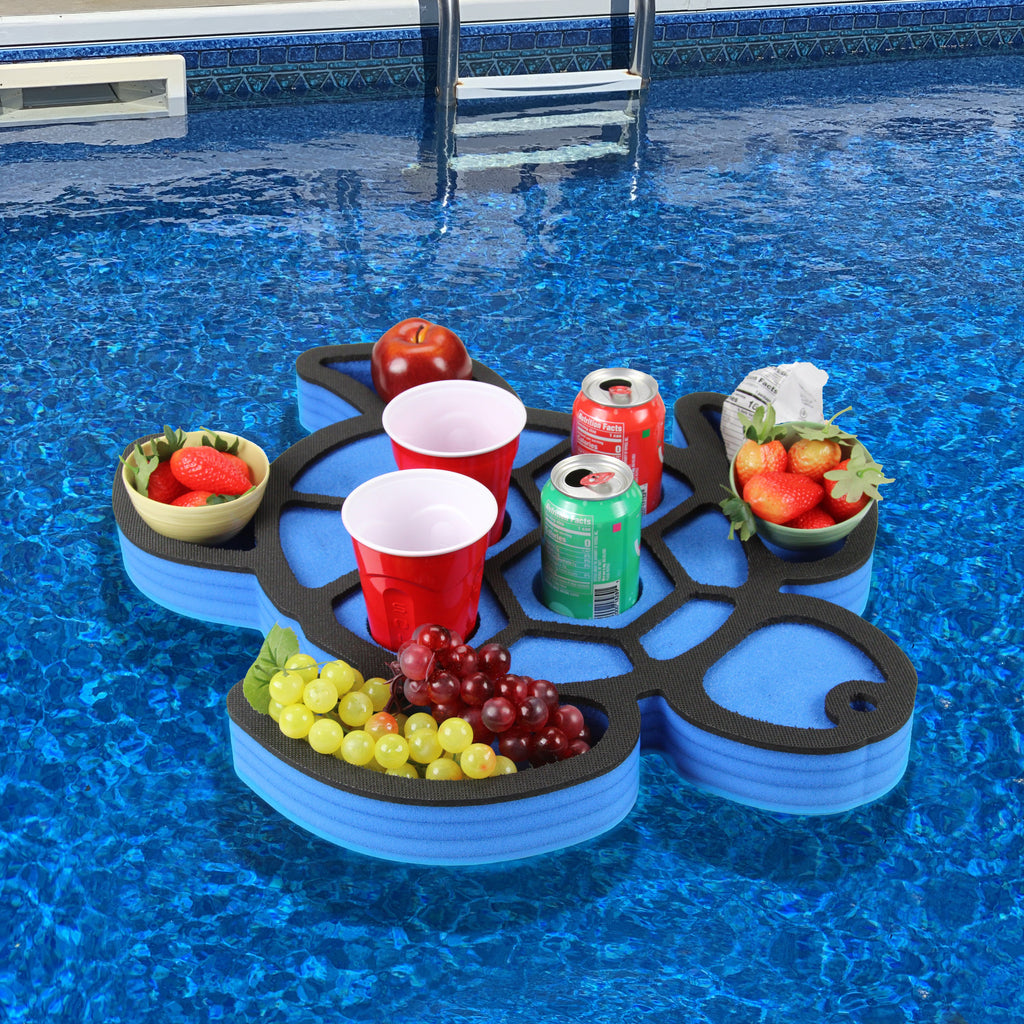 Floating Sea Turtle Drink Holder Refreshment Table Tray Pool or Beach Party Float Lounge Durable Foam 8 Compartment UV Resistant Cup Holders 2 Feet
