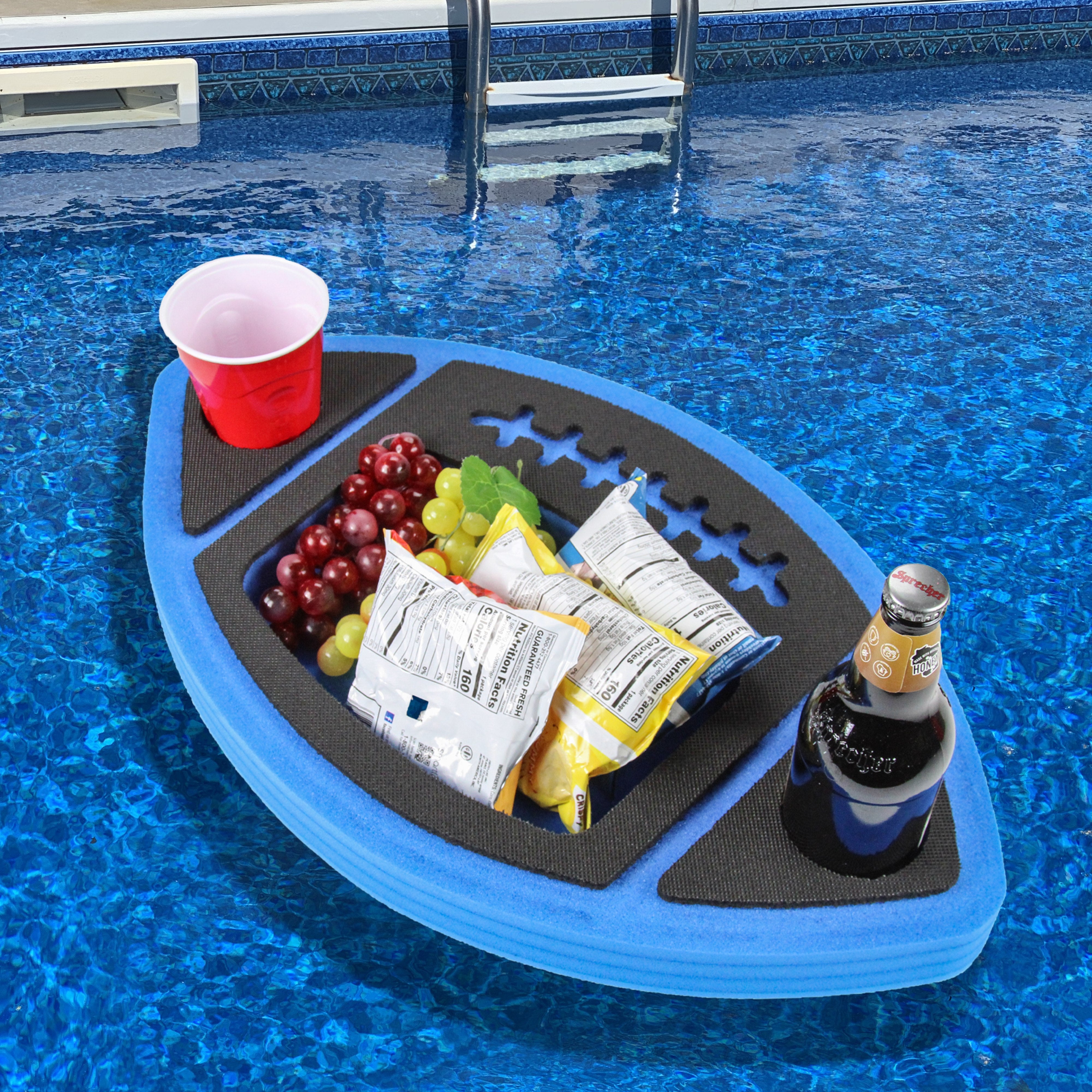 Football Shaped Drink Holder Floating Refreshment Table Tray PoolBeach Party Float Lounge Durable Foam 3 Compartment UV Resistant Cup Holders 2 Feet