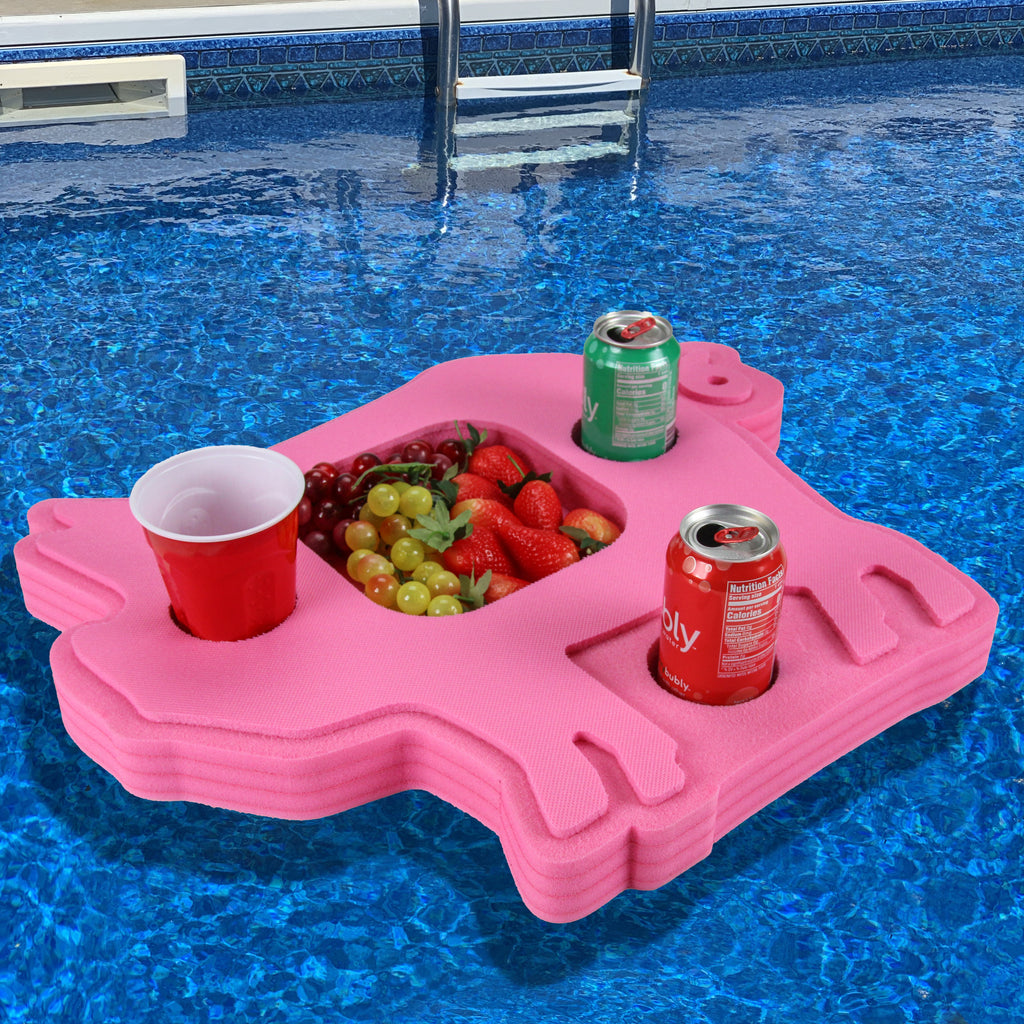Floating Pig Shape Drink Holder Refreshment Table Tray PoolBeach Party Float Lounge Durable Foam 4 Compartment UV Resistant Cup Holders 22.9 Inches