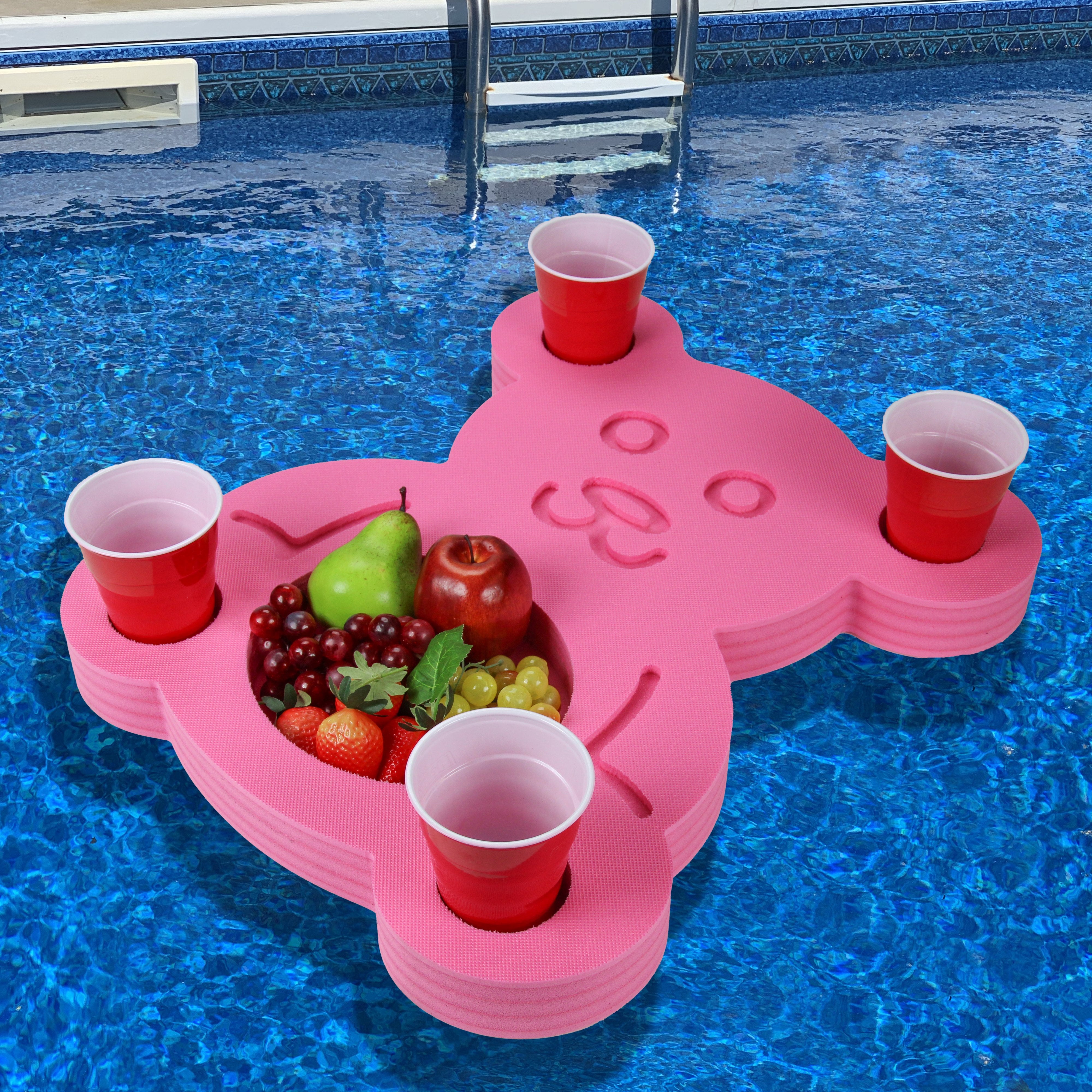 Teddy Bear Shaped Drink Holder Refreshment Table Tray PoolBeach Party Float Lounge Durable Foam 5 Compartment UV Resistant Cup Holders 23.37 Inches