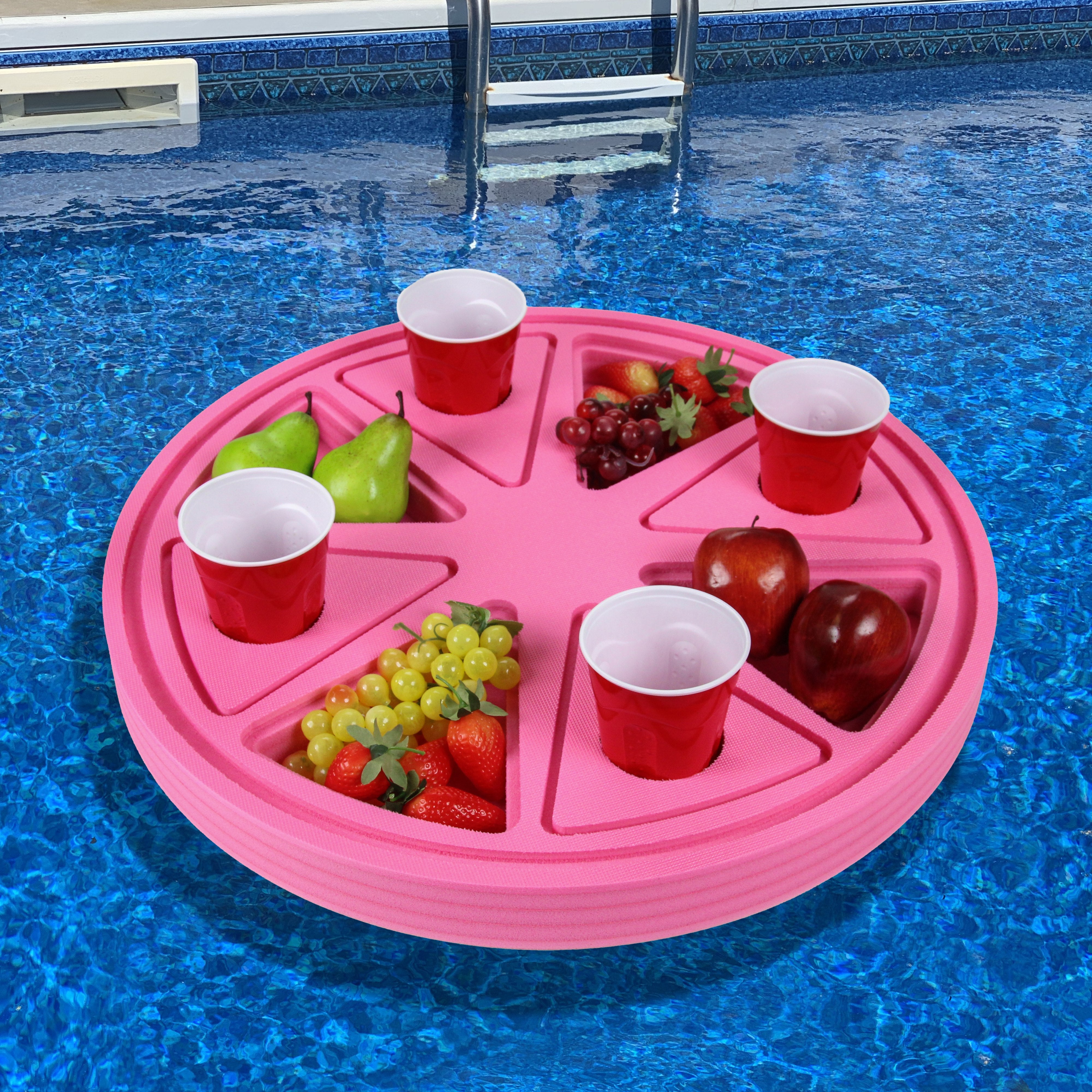 Grapefruit Shaped Drink Holder Fruit Slice Table Tray for Pool Beach Party Float Lounge Durable Foam 8 Compartment UV Resistant Cup Holders 2 Feet