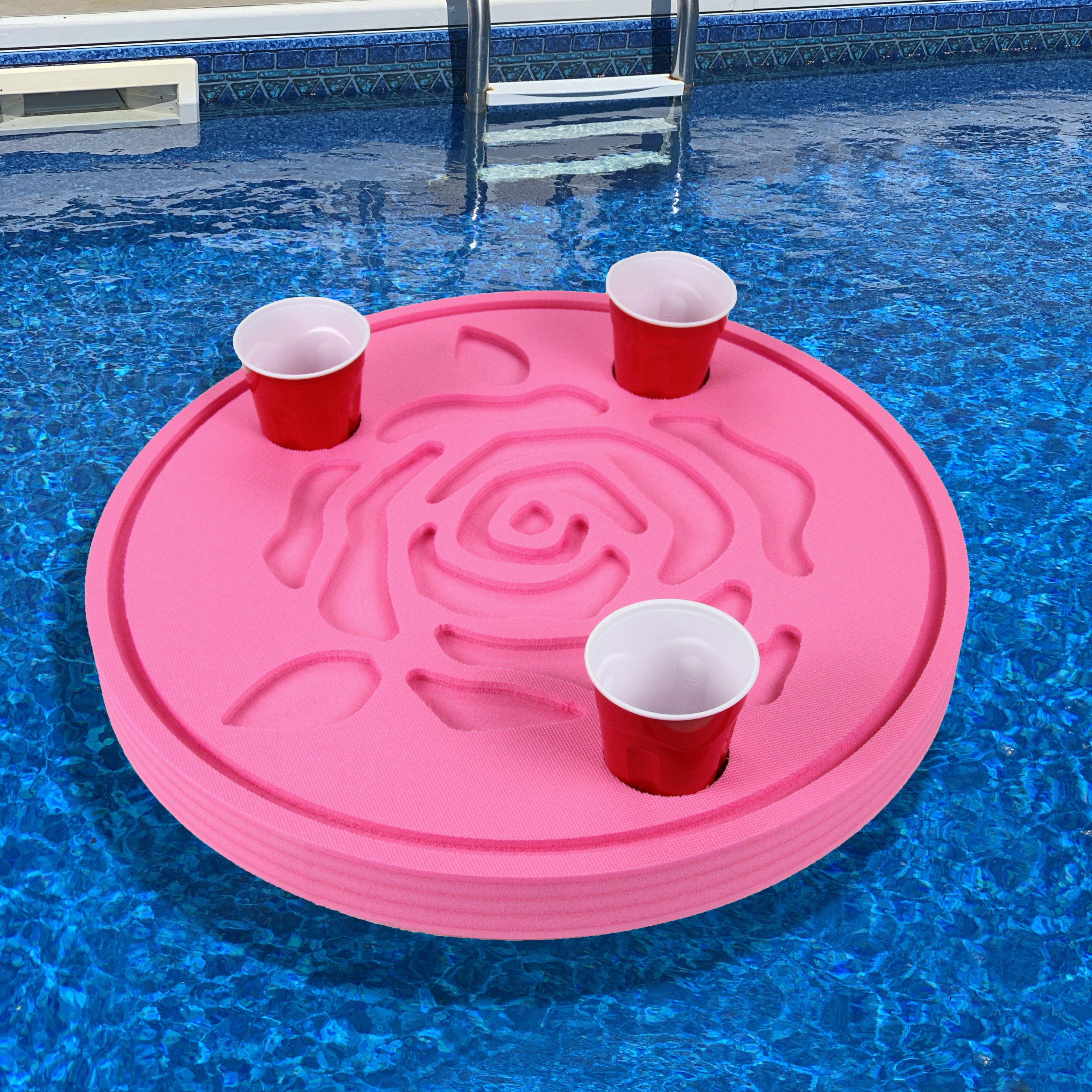 Rose Shaped Drink Holder Flower Refreshment Table Tray PoolBeach Party Float Lounge Durable Foam 3 Compartment UV Resistant Cup Holders 2 Feet