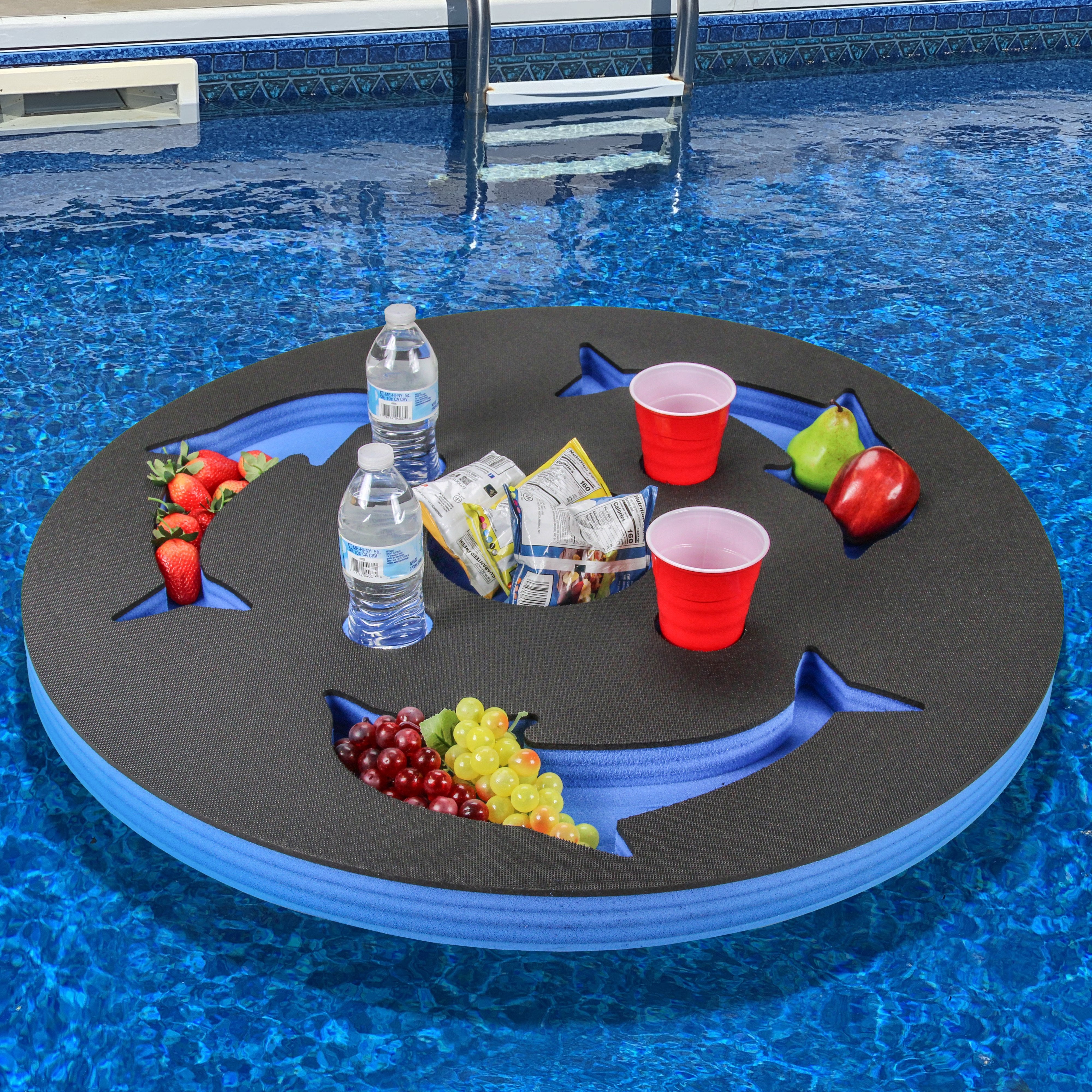 Dolphin Shaped Drink Holder Refreshment Bar Table Tray Pool Beach Party Float Lounge Durable Foam 7 Compartment UV Resistant Cup Holders 35.6 Inches