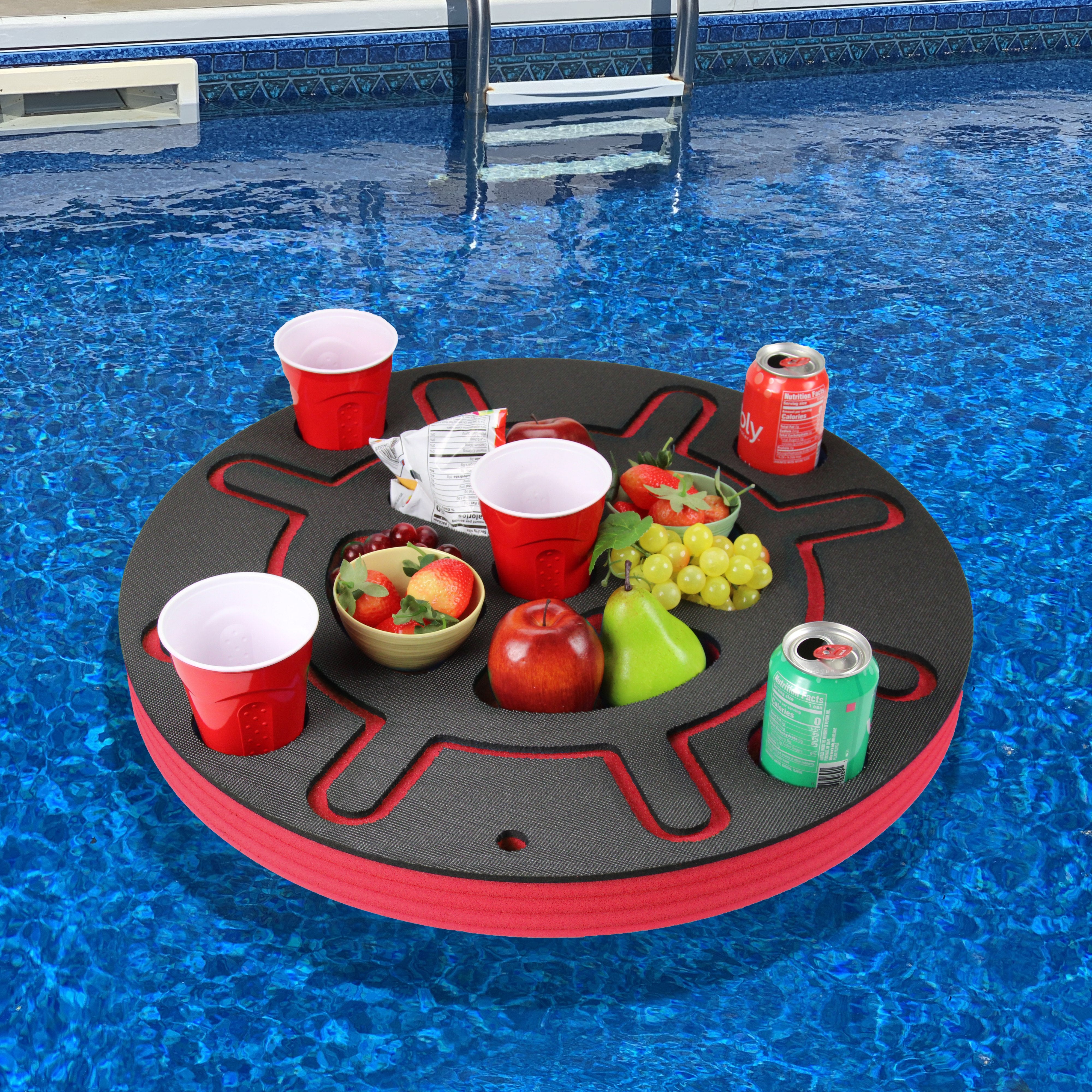 Ship Wheel Drink Holder Floating Refreshment Table Tray Pool or Beach Party Float Lounge Durable Foam 9 Compartment UV Resistant Cup Holders 2 Feet
