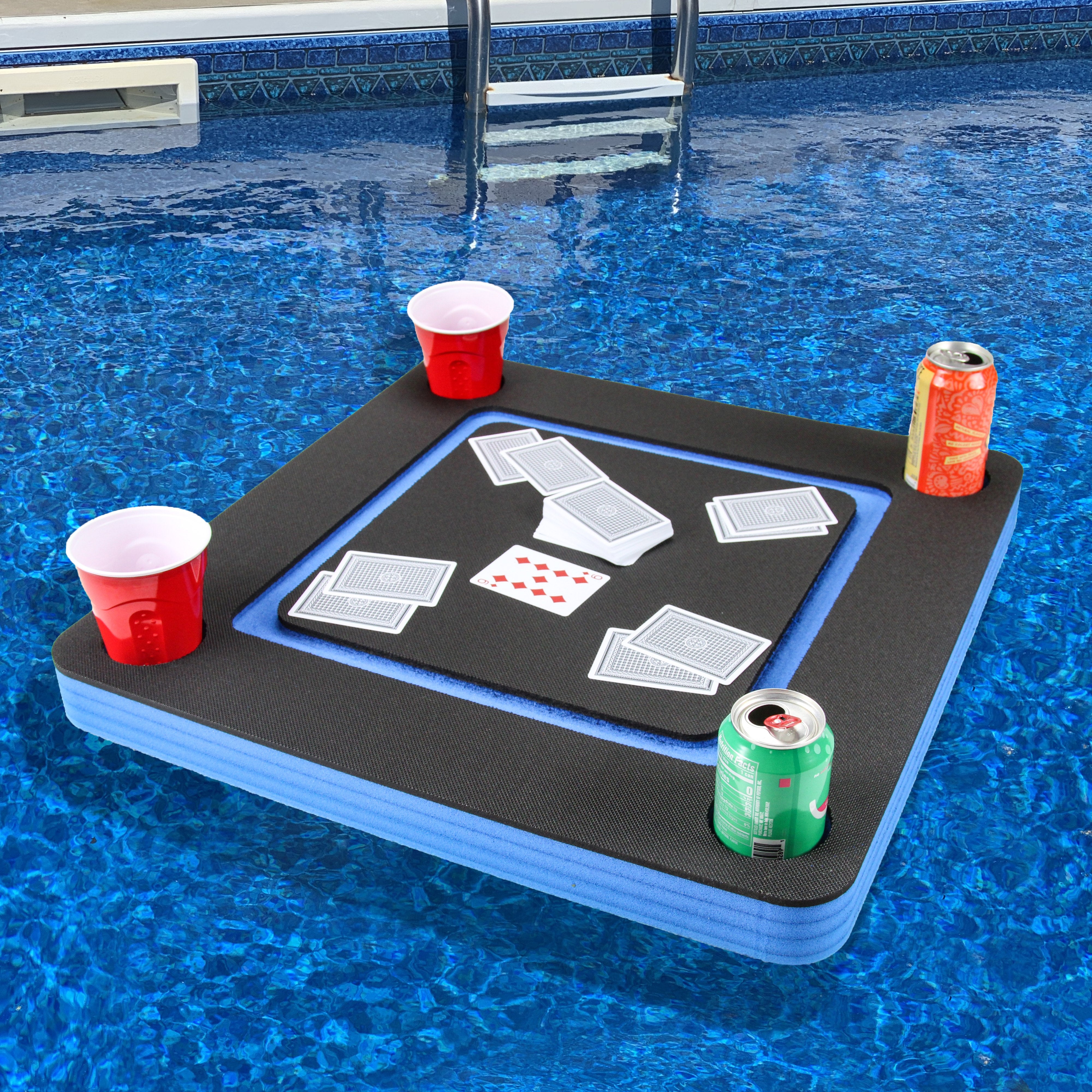 Floating Game or Card Table Tray Pool or Beach Party Float Lounge Durable Foam 23.5 Inch Drink Holders Waterproof Playing Cards Deck UV Resistant