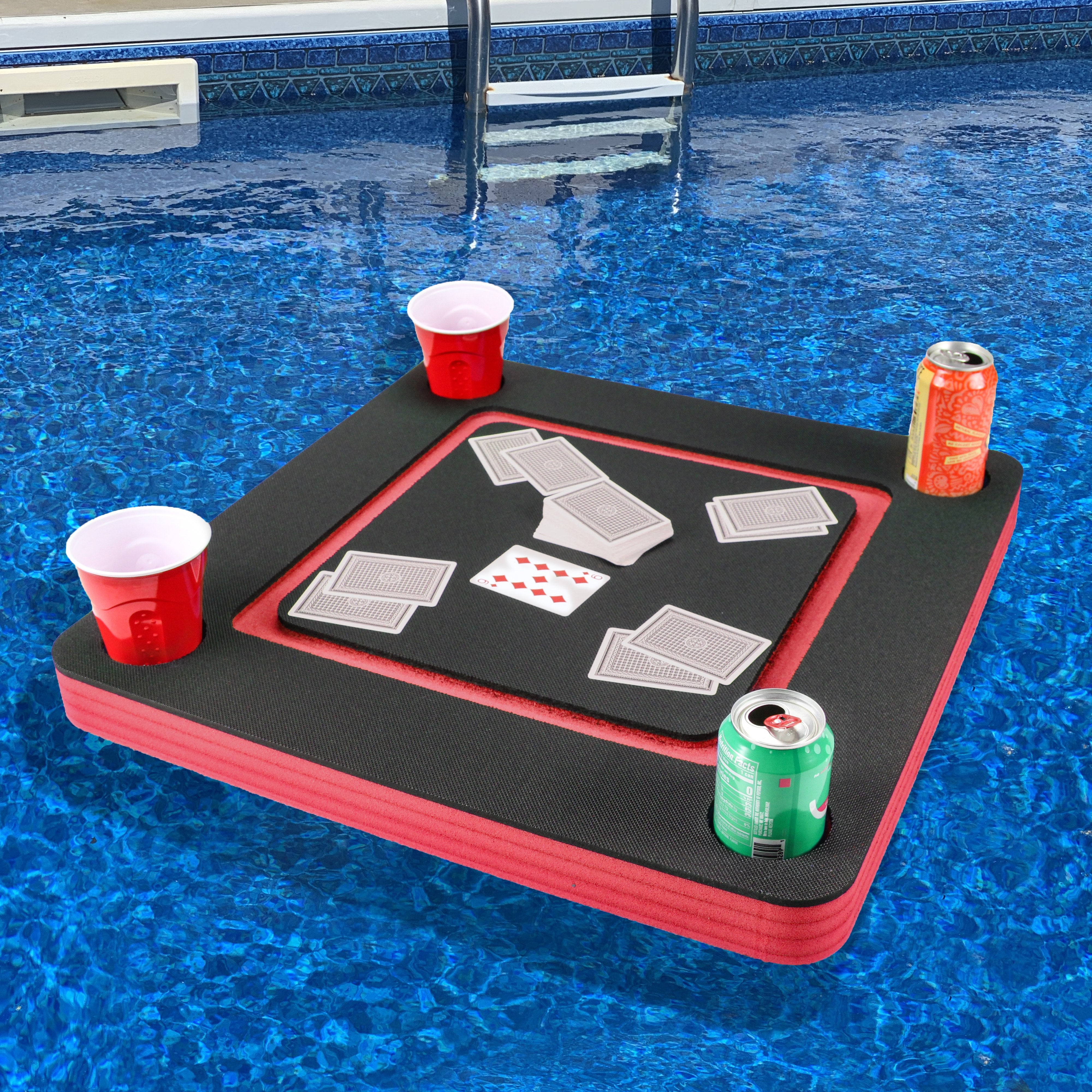 Floating Game or Card Table Tray Pool or Beach Party Float Lounge Durable Foam 23.5 Inch Drink Holders Waterproof Playing Cards Deck UV Resistant
