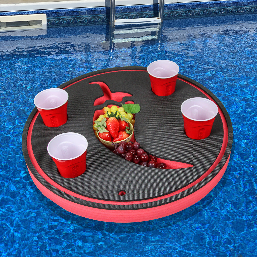 Chili Pepper Shaped Drink Holder Hot Refreshment Table Tray PoolBeach Party Float Lounge Durable Foam 6 Compartment UV Resistant Cup Holders 2 Feet