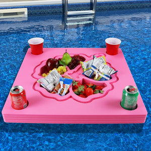 Hibiscus Shape Drink Holder Table Tray for Pool or Beach Party Flower Float Lounge Durable Foam 9 Compartment UV Resistant Cup Holders 2 Feet