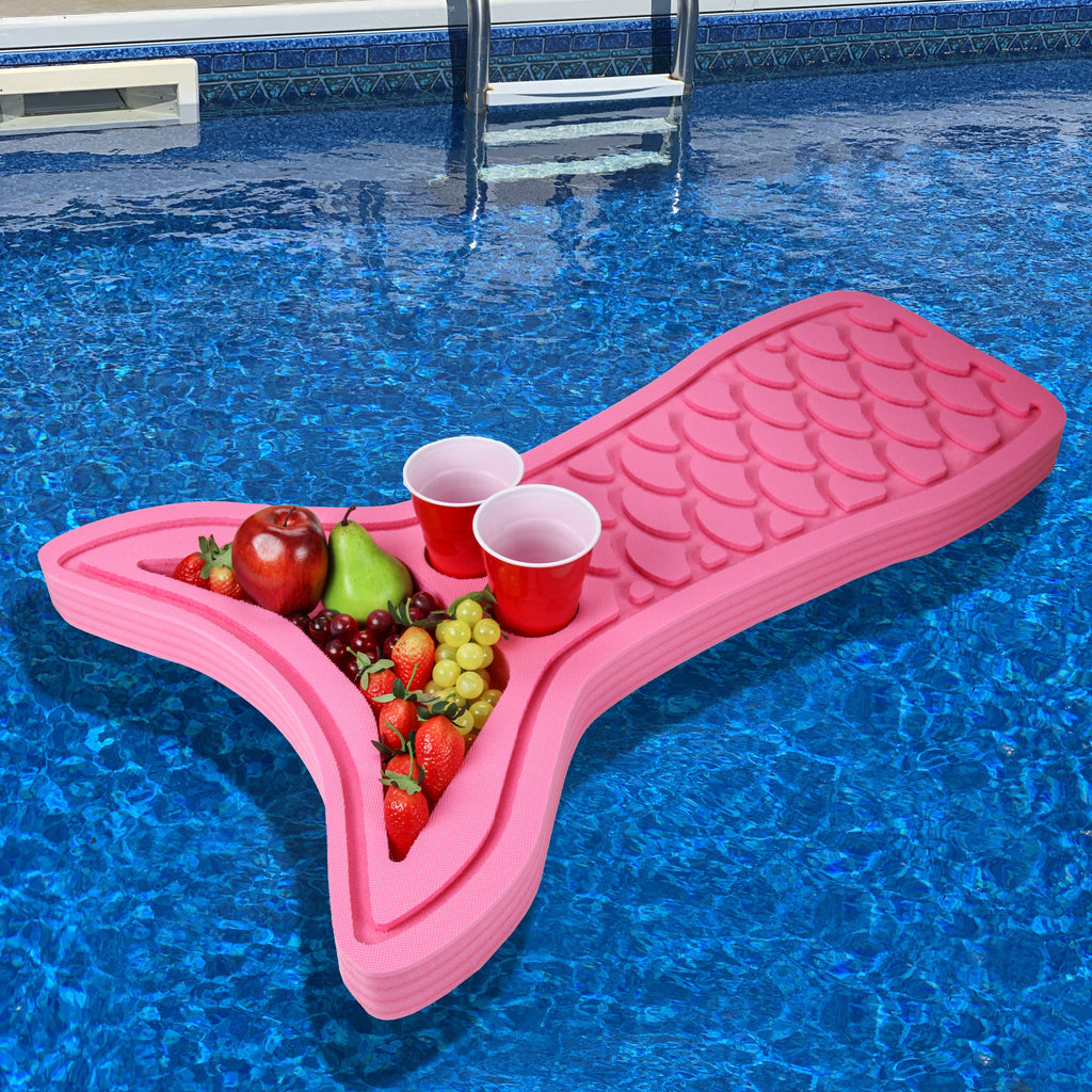 Mermaid Shape Drink Holder Fish Tail Table Tray for Pool Beach Party Float Lounge Durable Foam 3 Compartment UV Resistant Cup Holders 34.74 Inches