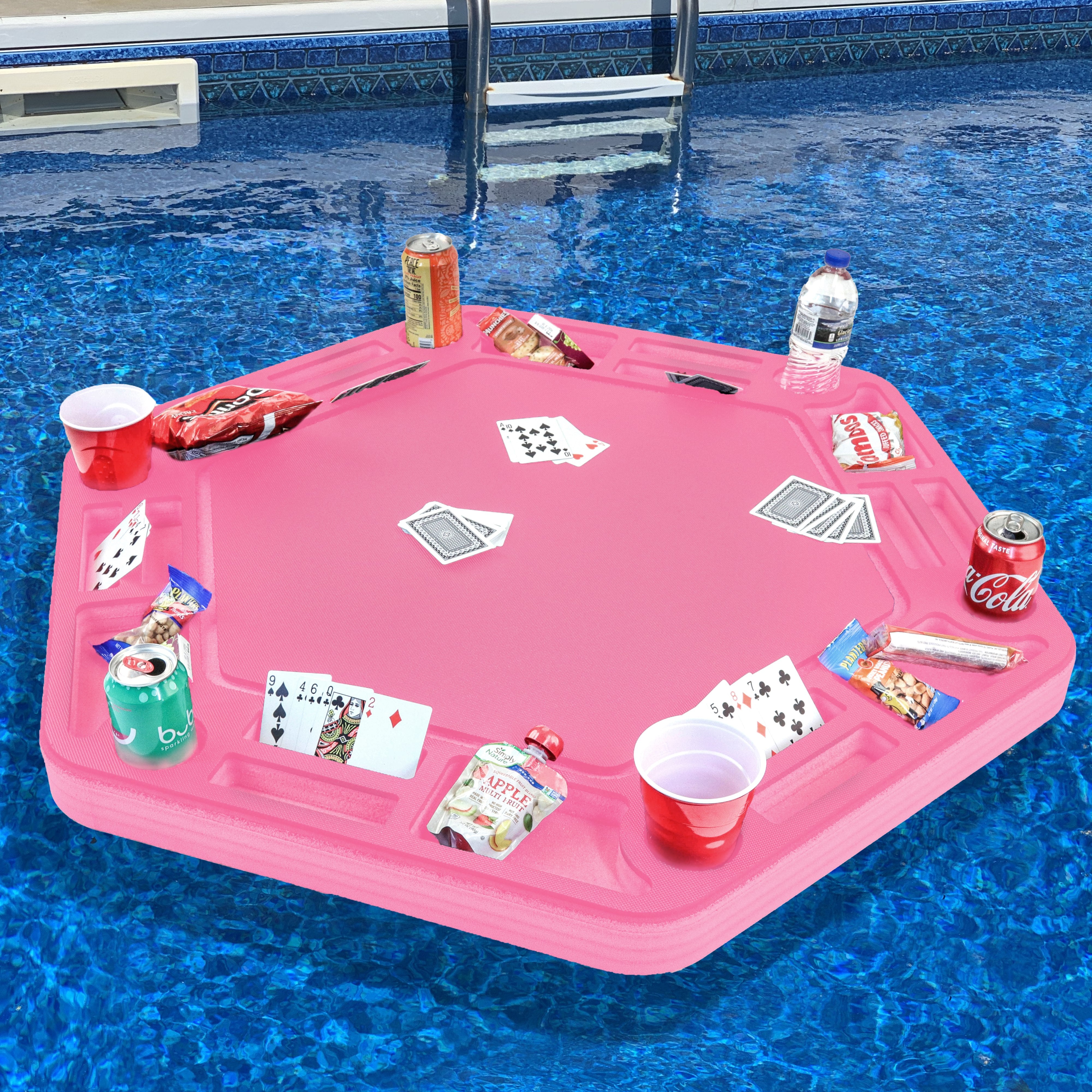 Large Poker Table Game Tray PoolBeach Party Float Lounge Durable Foam 40.5 Inch Chip Slots Drink Holders Waterproof Playing Cards Deck UV Resistant