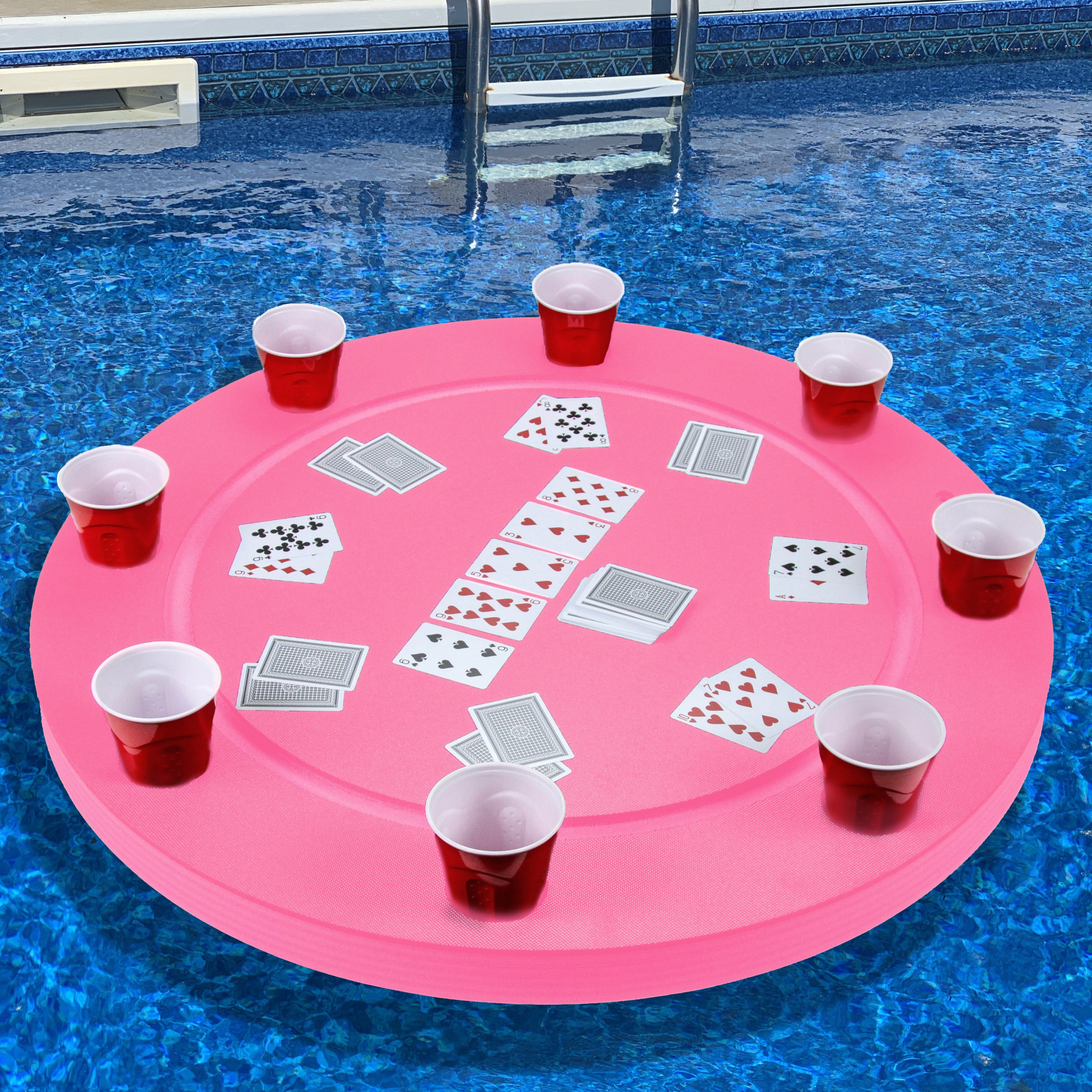 Floating Game Card Table Tray Pool Beach Party Float Lounge Durable Foam Large 36 Inch Round Drink Holders UV Resistant