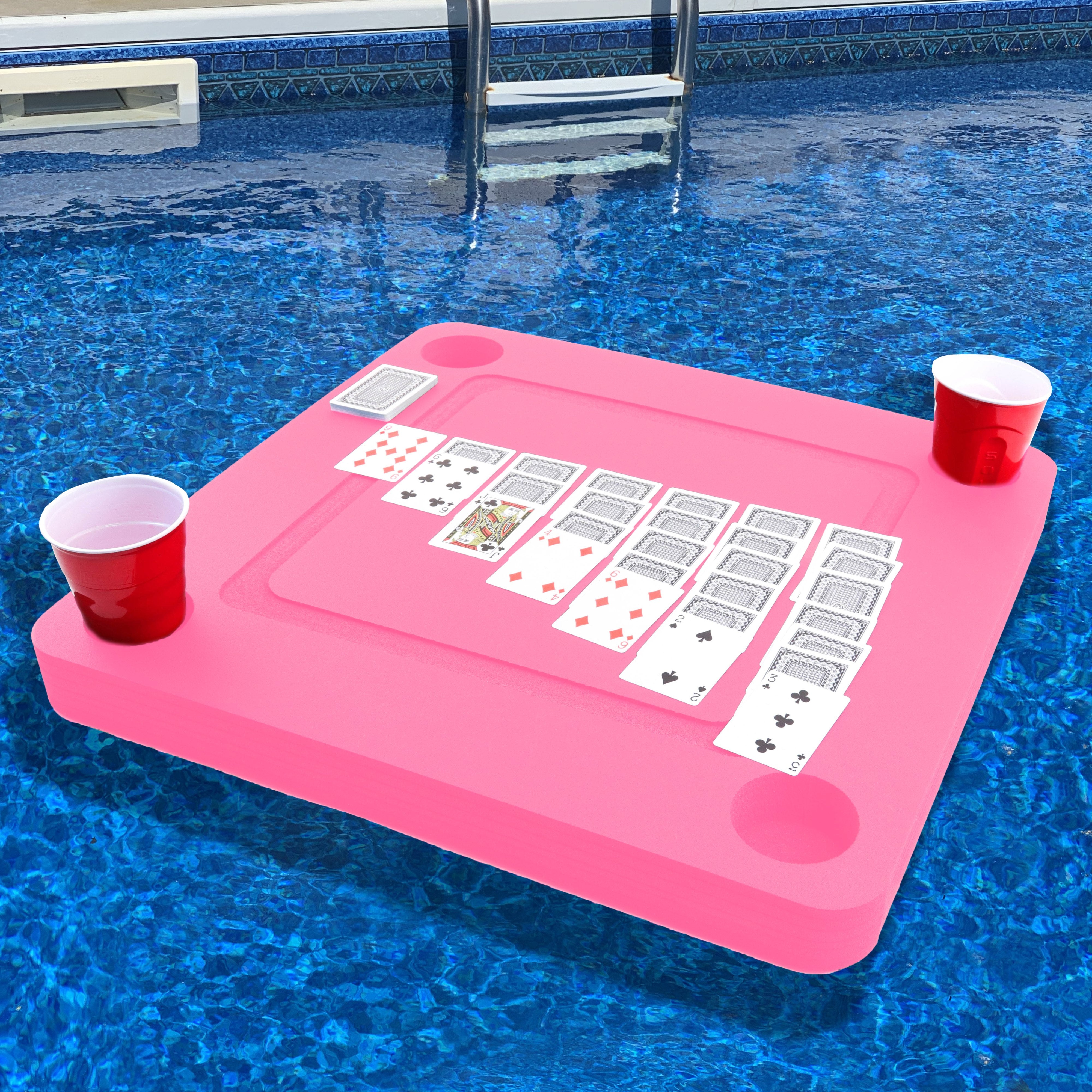 Floating Game or Card Table Tray Pool or Beach Party Float Lounge Durable Foam 23.5 Inch Drink Holders Waterproof Playing Cards Deck UV Resistant