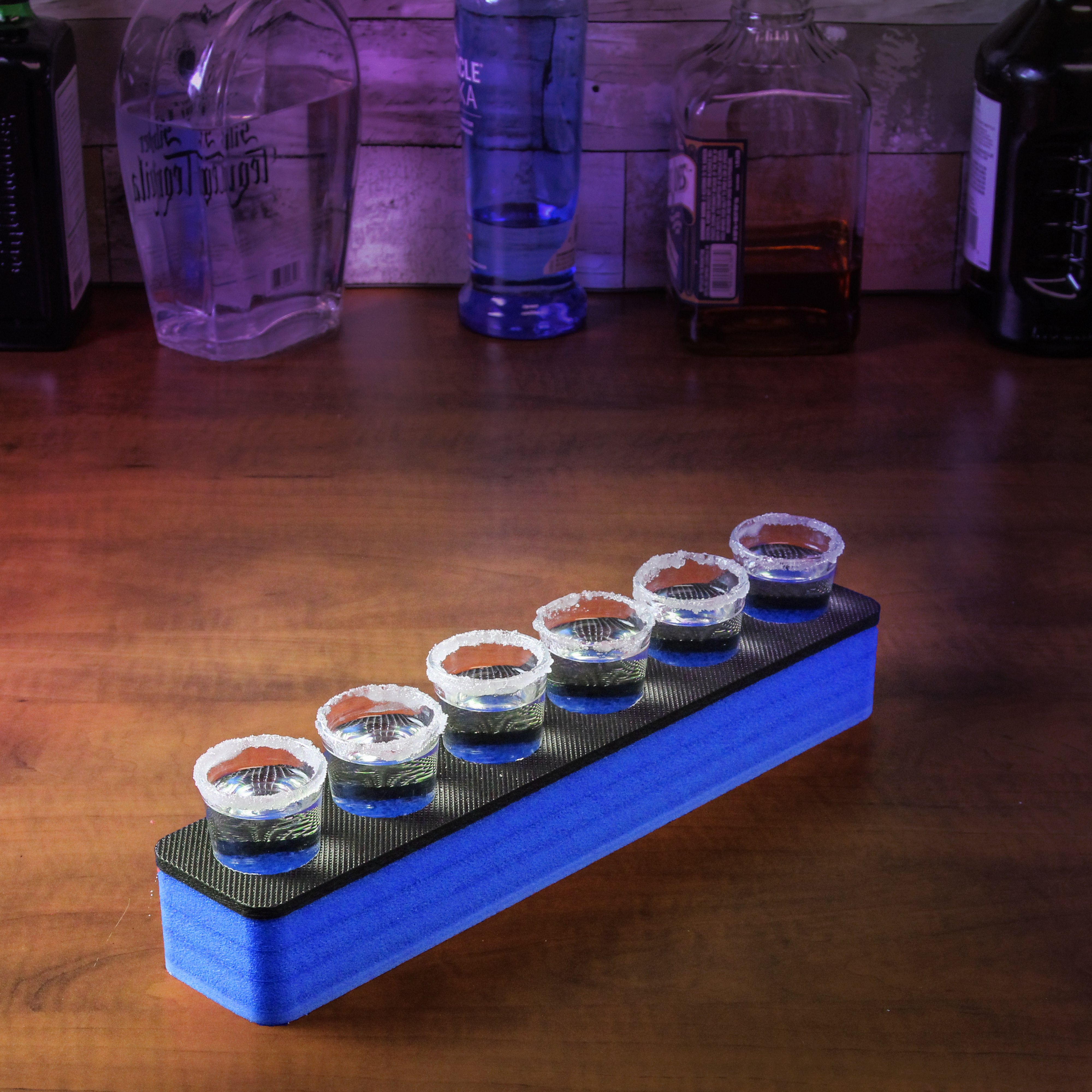 Shot Glass Holder Organizer Modern Tray for Home Kitchen Bar or Club Party Durable Durable Foam Serving Rack 14.5 Inches Wide Holds 6 Shots